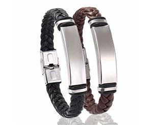 Simple Leisure Stainless Steel Braided Bracelet in Europe and America Titanium Steel Bracelet Leather Bracelet Couple Bracelet Two