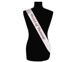 Single Layer Satin White with RoseGold Maid of Honour Night Party Text Sash Banner 160cm x 80cm x 10cm