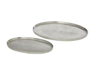 Soc Home Margaux 2-Piece Metal Oval-Shaped Platter Set Silver - Kitchenware