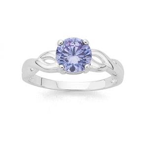 Sterling Silver Lavender Cubic Zirconia Solitaire Twist Ring