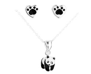 Sterling Silver Panda Necklace & Earring Set