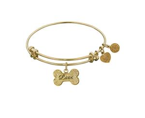 Stipple Finish Brass Bone With Love Angelica Bangle Bracelet 7.25" - Yellow