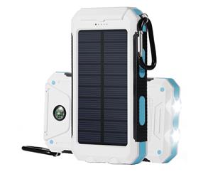 TODO 8000Mah Solar Power Bank Mobile Phone Usb Iphone Charger Led Torch - White Blue