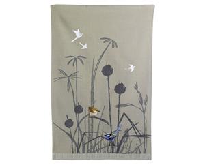 The Linen Press Organic Cotton Blue Wren Grassland Tea Towel