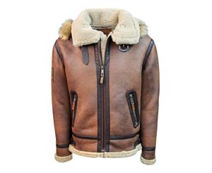 Top Gun Shearling Jacket Brown Premium Wool Blend - Brown