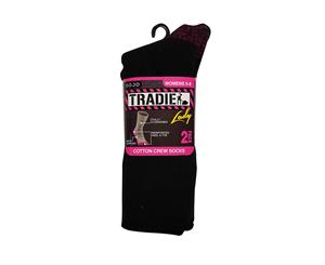 Tradie Lady Cotton Crew Sock - Black / Pink