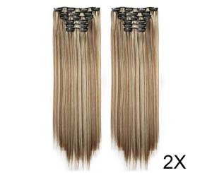 Twin 24" Blonde Brown Highlights Straight 6Piece 17Clips Extension 2X