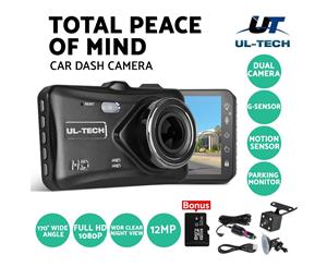 UL-TECH Dash Cam Dual Camera Car Recorder DVR Video 1080P 32GB 4Inch Touch