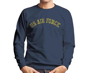 US Airforce Training Yellow Text Distressed Men's Sweatshirt - Navy Blue