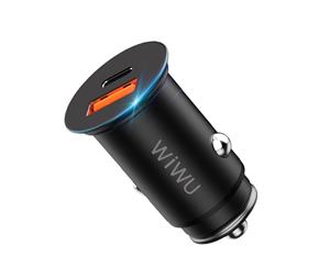 WIWU PC200 Mini Car Charger Adapter Fast Dual Double USB-A+Type C Ports Car Charging Mount