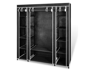 Wardrobe with Compartments and Rods 5 Tier Black Fabric Organiser Shelf