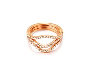 Wave Stackable Ring Set with Swarovski Crystals Rose Gold Plated