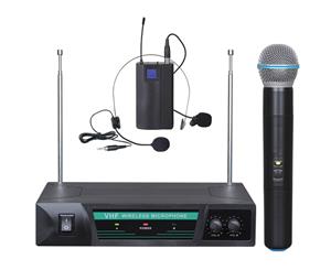 Wireless Microphone Vhf Dual Channel Handheld + Headset Mic Tjp-Hl52