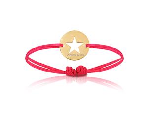 aaina & co Girls Yellow Gold Star Bracelet with Pink Cord