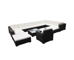 12 Piece Garden Lounge Set with Cushions Poly Rattan Brown Furniture