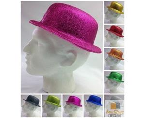 12x Glitter Bowler Hat Fancy Party Plastic Costume Cap Fun Dress Up Sparkle Bulk - Assorted Colour Pack - Assorted Colour Pack