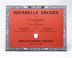 20 Sheets Arches Aquarelle Watercolour Block - Hot Pressed - 300gsm/140lb - 310 x 410mm (12x16")