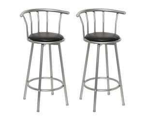 2x Bar Stools Leather Steel Backrest Swivel Kitchen Dining Chair Seat