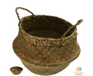 2x Round Belly Seagrass Folding Basket - Natural