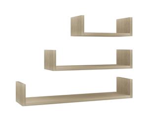 3 Pieces Wall Display Shelf Sonoma Oak Chipboard U Shaped Storage Rack