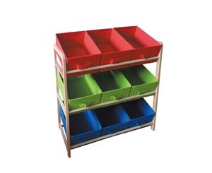 9 Drawer Timber Storage Rack 3-Tier Toy Box