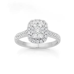 9ct White Gold Diamond Cluster Cushion Shape Ring