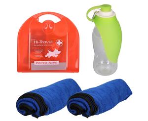 AB Tools Pet Car Travel Kit/Road Trip - 24pc First Aid Kit 2xTowel & Portable Leaf Bottle