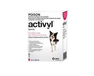 Activyl Dog 10-20kg Medium Red 6's Flea Treatment (A2779)