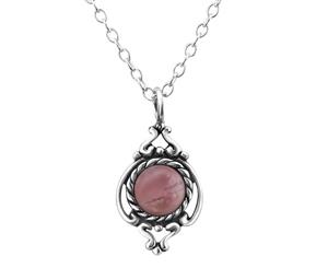 Antique Silver Necklace Genuine Rhodonite Pendant