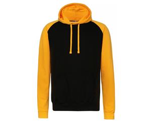 Awdis Just Hoods Adults Unisex Two Tone Hooded Baseball Sweatshirt/Hoodie (Jet Black/Gold) - RW3928