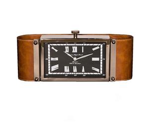BARNES HIGH STREET 29cm Wide Desk Clock with Leather Band and Rectangular Black Face