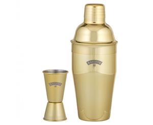 Baileys Gold Plated Stainless Steel Cocktail Shaker and Jigger Set