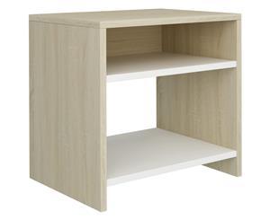 Bedside Cabinet White and Sonoma Oak Chipboard Bedroom Nightstand Table