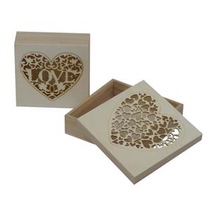 Boyle Wood Square Boxes Laser Cut Hearts - Set of 2