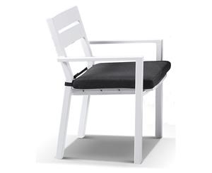 Capri Outdoor Aluminium Dining Arm Chair - Outdoor Aluminium Chairs - White with Denim Grey cushions