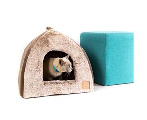 Cat Igloo Faux Fur Pet Bed Brown