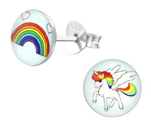 Children's Sterling Silver Rainbow and Unicorn Stud Earrings