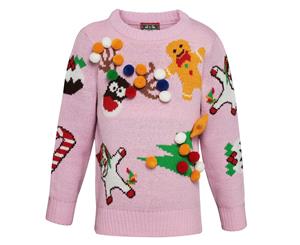 Christmas Shop Childrens/Kids Mix And Match Christmas Jumper (Pink) - RW6453