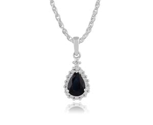 Classic Pear Sapphire & Diamond Cluster Pendant in 9ct White Gold