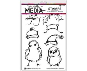 Dina Wakley - Media Cling Stamps 6 inch X9 inch - Scribbly Holiday Birdie 2