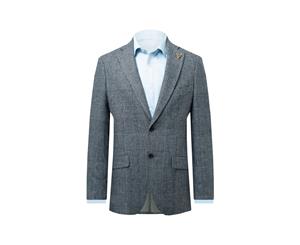 Dobell Mens Blue Tweed Jacket Slim Fit Prince of Wales Check