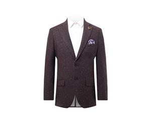 Dobell Mens Burgundy Flecked Donegal Tweed Jacket Slim Fit