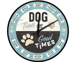 Dog Times Wall Clock 30Cm Dia Glass Face Battery Operated Quartz Clock