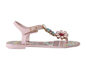 Dolce & Gabbana Pink Leather Crystal Carretto Sandals