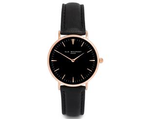 Elie Beaumont Women's 42mm Large Leather Oxford Watch - Black/Black/Rose Gold