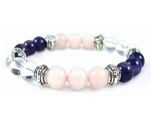 Fibromyalgia Relief Healing Crystal Gemstone Bracelet - Handcrafted - Amethyst Clear Quartz and Rose Quartz 8mm