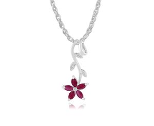 Floral Marquise Ruby & Diamond Pendant in 9ct White Gold