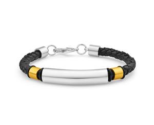 Forte Black Leather Fancy Barrel Bracelet