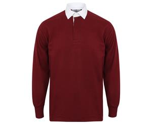 Front Row Long Sleeve Classic Rugby Polo Shirt (Deep Burgundy/White) - PC2106