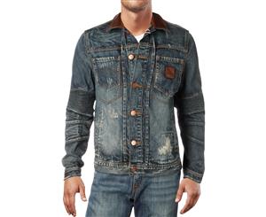 Heritage America Mens Wolf Printed Distressed Denim Jacket